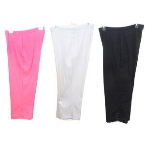 Avenue Cropped Straight-Leg Pants Set - Pink White & Black - Studded Hem Detail